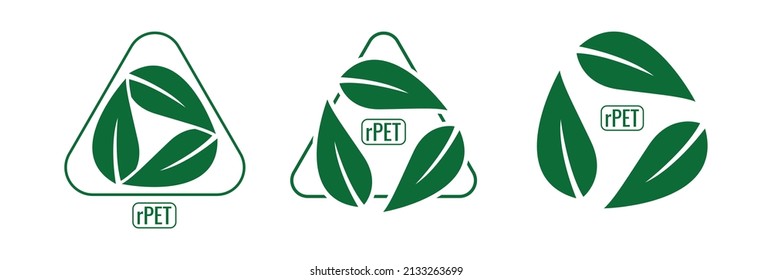 r pet standard icon with leaves, Made with 100% recycled materials vector icon, logo illustration