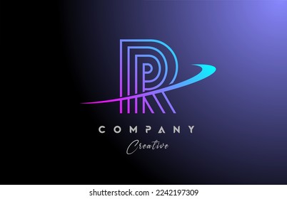 R pink blue alphabet letter logo icon design with swoosh. Line creative template for company and business