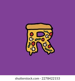 r del alfabeto y número de la comida rápida del vector de pizza