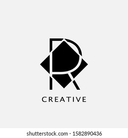 R Polygon  Rhombus Geometrical Letter Logo. Monogram color letter logo with  polygon geometric vector design concept.