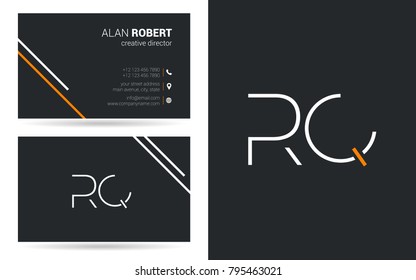 Diseño de letras de trazo de logotipo conjunto R & Q con plantilla de tarjeta de presentación
