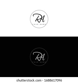R A RA Initial letter handwriting and signature logo.	