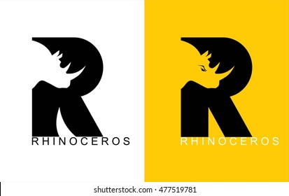 R. Rhinoceros typography. Rhino. Rhinoceros. R alphabet.