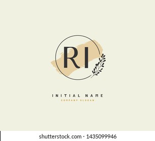 R I RI Beauty vector initial logo, handwriting logo of initial signature, wedding, fashion, jewerly, boutique, floral and botanical with creative template for any company or business.
