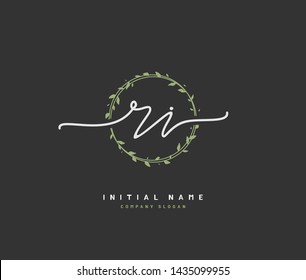 R I RI Beauty vector initial logo, handwriting logo of initial signature, wedding, fashion, jewerly, boutique, floral and botanical with creative template for any company or business.
