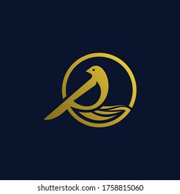 R river bird logo letters in gold, simple and modern.