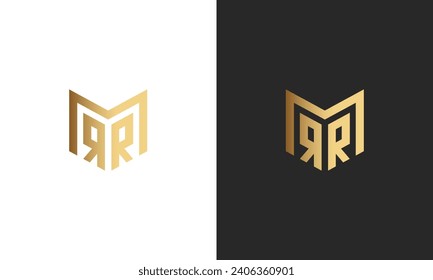 R, or RM, or RR, or RRM or RMR, logo concept. Idea of creating golden shield initial.