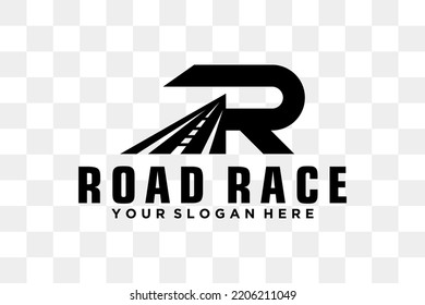 R and road logo design, racing, automotive vector