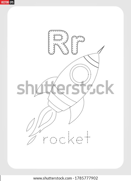 R Rocket Alphabet Illustration Tracing Worksheet Stock Vector (Royalty ...