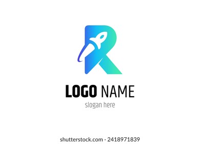 R rocket logo design with modern color gradient style concept