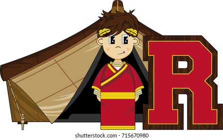 R is for Roman - Cute Cartoon Ancient Roman Emperor
