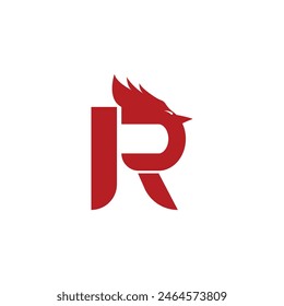 Diseño de logo de R rooster pollo.