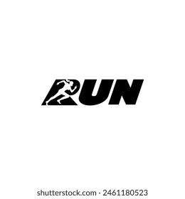 Plantilla de Vector con logo de R Run sobre fondo blanco. RUN Letter Logo adecuado para el deporte. mujeres running