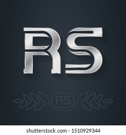 R and S initial silver logo. RS - Metallic 3d icon or logotype template. SR - design element with lineart option.