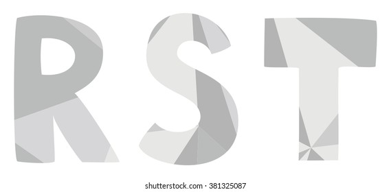 R, s, t low poly wrapping surface pastel grey vector alphabet letter isolated on white background
