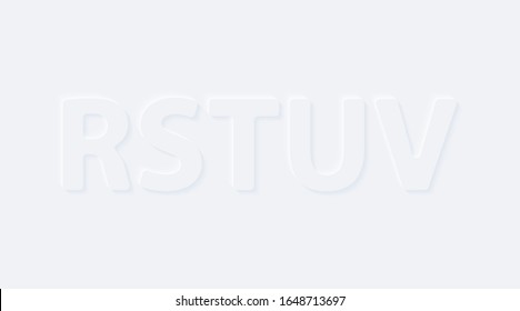 R S T U V. Vector button letter of alphabet abc. Bright white gradient neumorphic effect character type icon. Internet gray symbol isolated on a background.