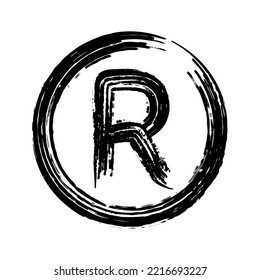 R sign in circle - Registered trademark, black brush drawing, vector image