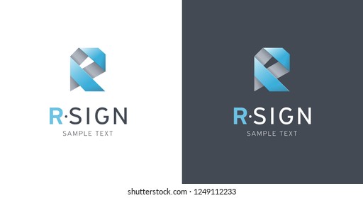 R sign origami style logo in two options