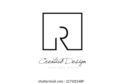R Square Framed Letter Logo Design Vector with Black and White Colors.