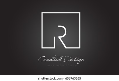 R Square Framed Letter Logo Design Vector with Black and White Colors.