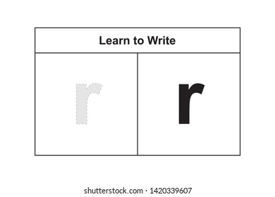 r study table illustration for kids. Learn to write alphabet in lowercase.