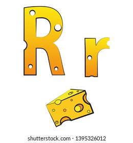 R, swiss vector Alphabet made of Cheese, Vector Icons isolated on white