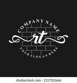 R T Initial handwriting logo vector. Hand lettering for designs.