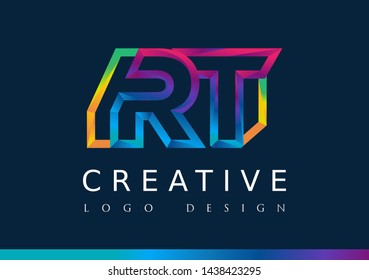 R T Logo. RT Letter Design Vector with Magenta blue and green yellow color