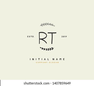 R T RT Beauty vector initial logo, handwriting logo of initial wedding, fashion, jewerly, heraldic, boutique, floral and botanical with creative template for any company or business.