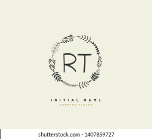 R T RT Beauty vector initial logo, handwriting logo of initial wedding, fashion, jewerly, heraldic, boutique, floral and botanical with creative template for any company or business.