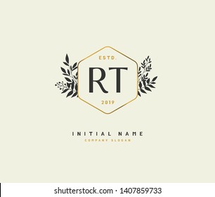 R T RT Beauty vector initial logo, handwriting logo of initial wedding, fashion, jewerly, heraldic, boutique, floral and botanical with creative template for any company or business.