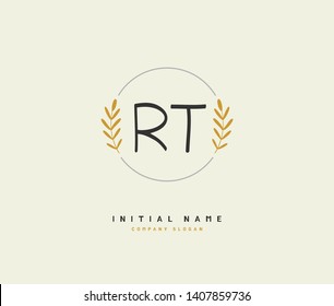 R T RT Beauty vector initial logo, handwriting logo of initial wedding, fashion, jewerly, heraldic, boutique, floral and botanical with creative template for any company or business.