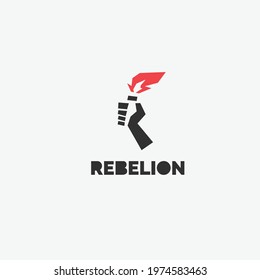 R torch and hand rebellion logo