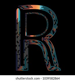 "R" Typographic Icon On Dark Background. Graphic Font For Your Design Background. Design Concept For Graphic, Banners, Presentations, Wallpaper, Reports. Vector Illustration.  Eps10