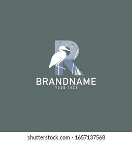"R" Typographic Vector Icon Illustration. Heron Logo