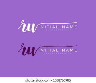R U Initial handwriting logo vector. Hand lettering for designs.