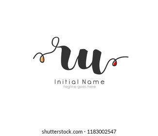 R U Initial handwriting logo vector template