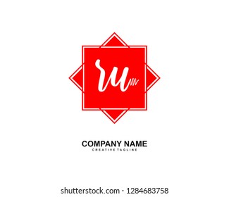 R U Initial Handwriting Logo Template Vector
