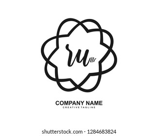 R U Initial Handwriting Logo Template Vector