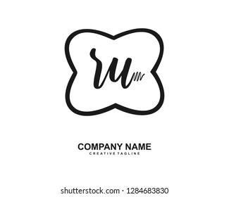 R U Initial Handwriting Logo Template Vector