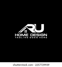 R U initial home or real estate logo vector design black and white versions