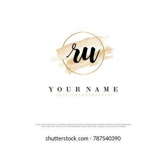 R U Initial water color logo template vector
