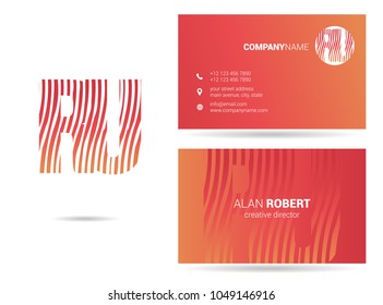 R & U joint logo waves letter design with business card template