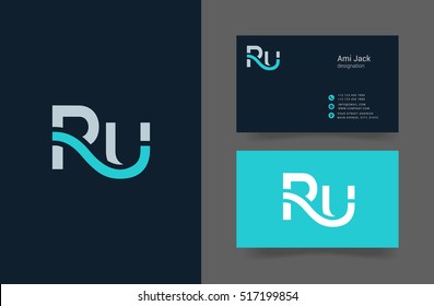 R & U Letter logo design with Business card template
