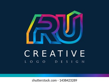 R U Logo. RU Letter Design Vector with Magenta blue and green yellow color