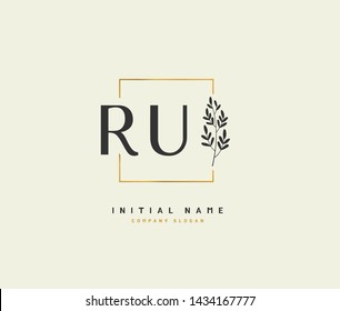 R U RU Beauty vector initial logo, handwriting logo of initial signature, wedding, fashion, jewerly, boutique, floral and botanical with creative template for any company or business.
