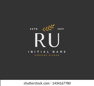 R U RU Beauty vector initial logo, handwriting logo of initial signature, wedding, fashion, jewerly, boutique, floral and botanical with creative template for any company or business.
