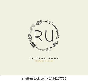 R U RU Beauty vector initial logo, handwriting logo of initial signature, wedding, fashion, jewerly, boutique, floral and botanical with creative template for any company or business.
