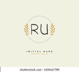 R U RU Beauty vector initial logo, handwriting logo of initial signature, wedding, fashion, jewerly, boutique, floral and botanical with creative template for any company or business.
