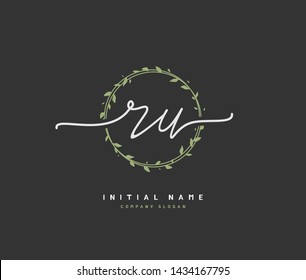 R U RU Beauty vector initial logo, handwriting logo of initial signature, wedding, fashion, jewerly, boutique, floral and botanical with creative template for any company or business.
